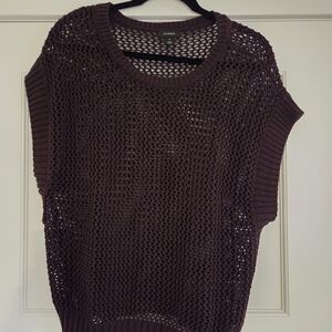Halogen Open Knit Sleeveless Sweater in Dark Brown